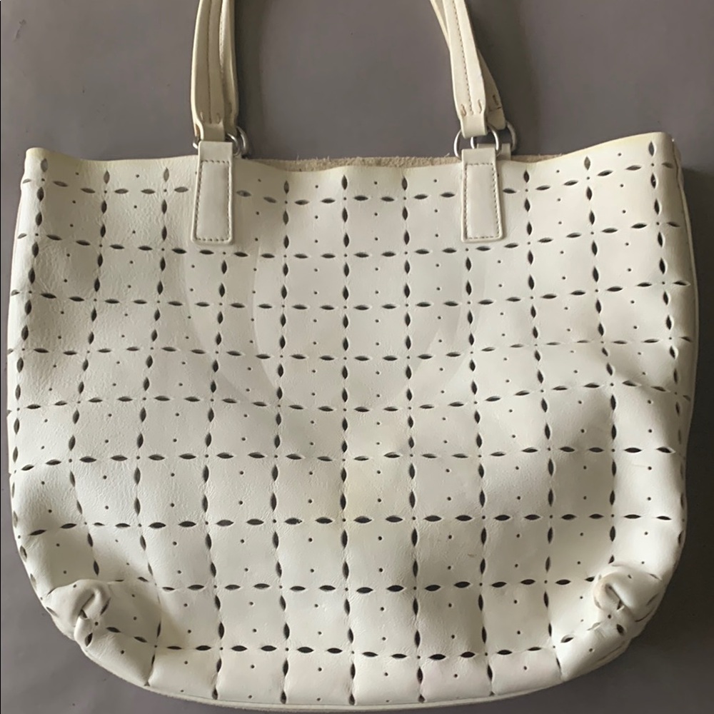 Miu Miu Cream Leather Tote with Geometric Cutouts